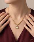 Gold Finished Geometric Moonstone Pendant Necklace
