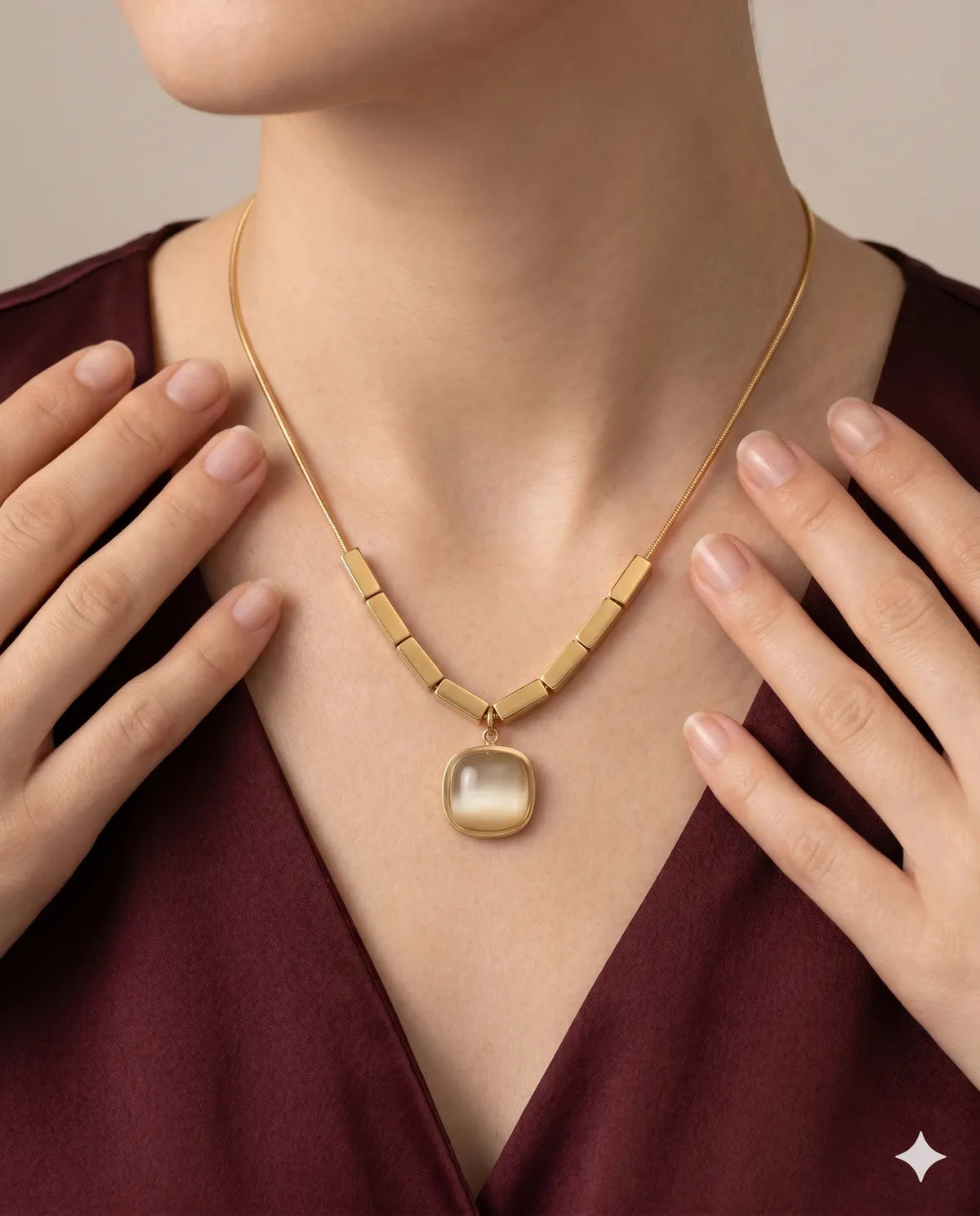 Gold Finished Geometric Moonstone Pendant Necklace