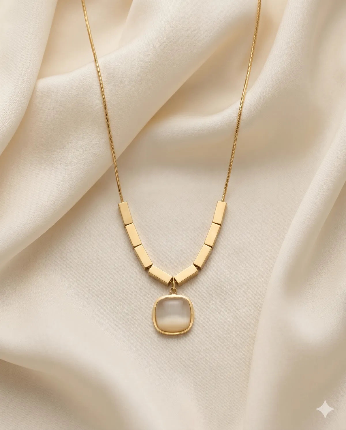 Gold Finished Geometric Moonstone Pendant Necklace