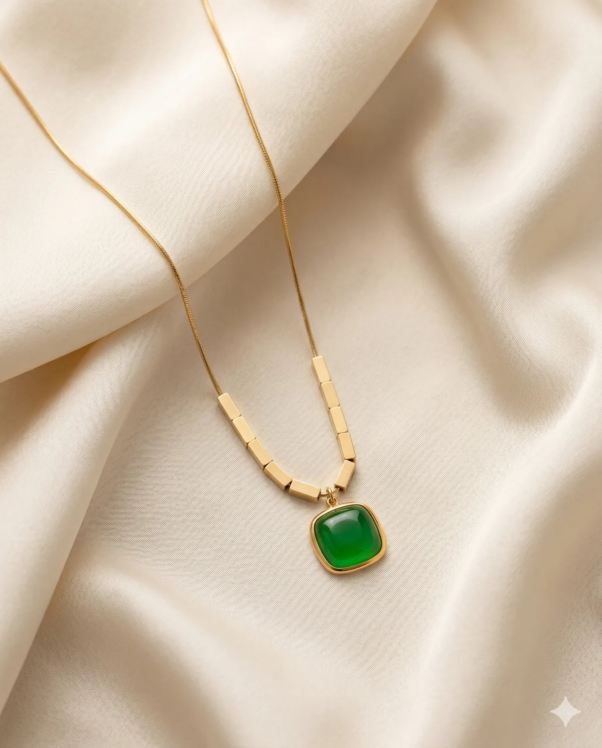 Gold Finished Green Square Pendant Minimalist Snake Necklace