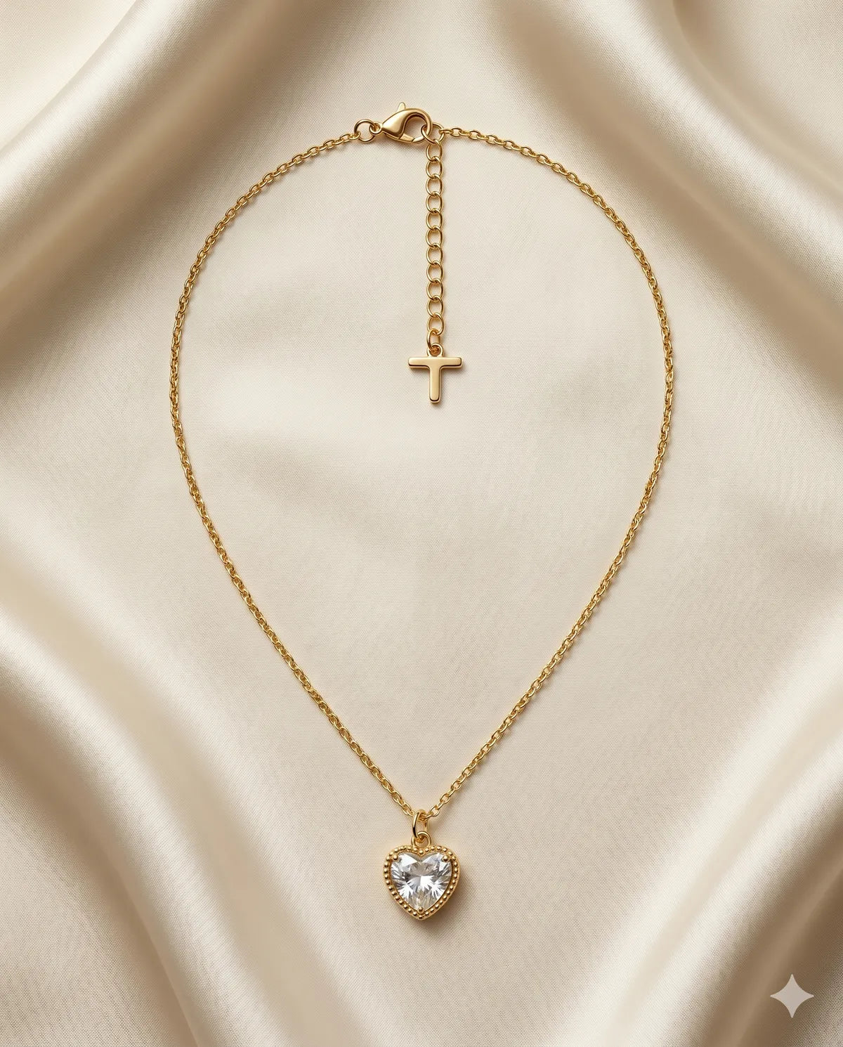 Gold Finished Heart Charm Pave Crystal Necklace