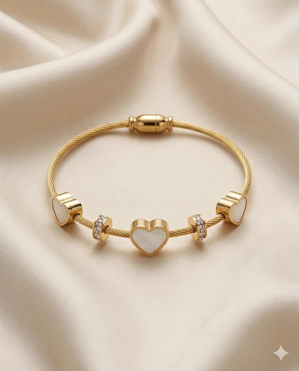 Gold Finished Heart Mother of Pearl Bangle Bracelet