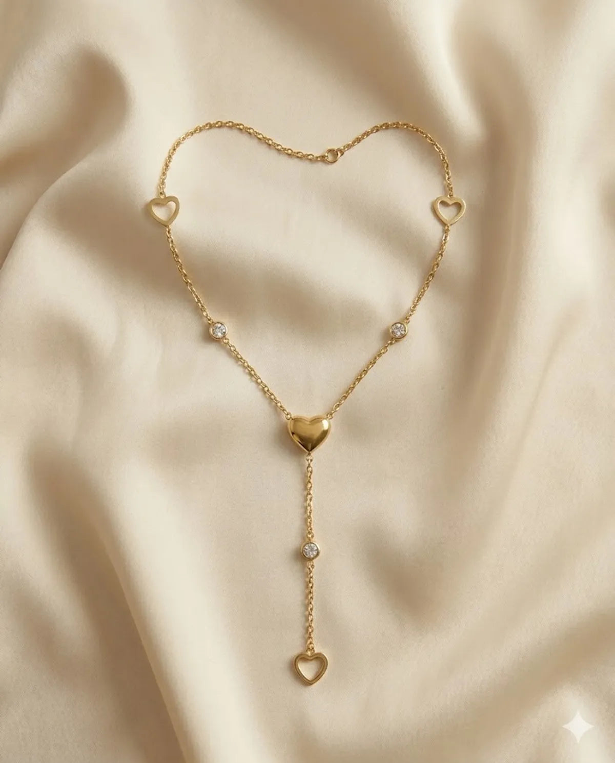 Gold Finished Heart Solitaire Beaded Pendant Necklace