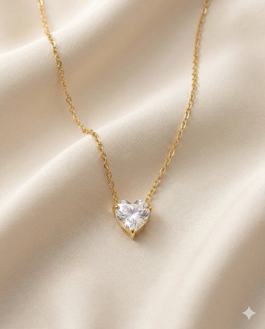 Gold Finished Heart Solitaire Crystal Pendant Necklace