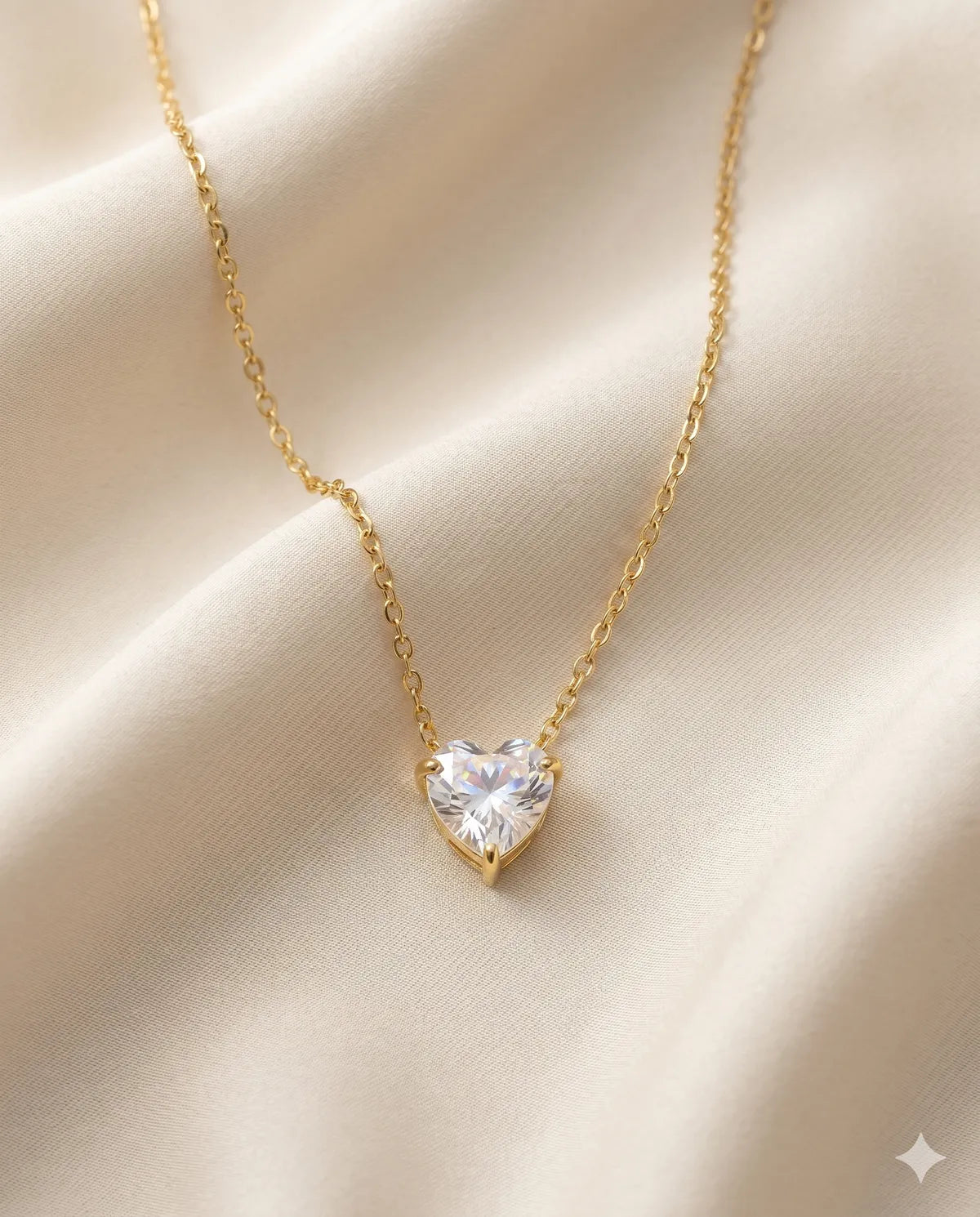 Gold Finished Heart Solitaire Crystal Pendant Necklace