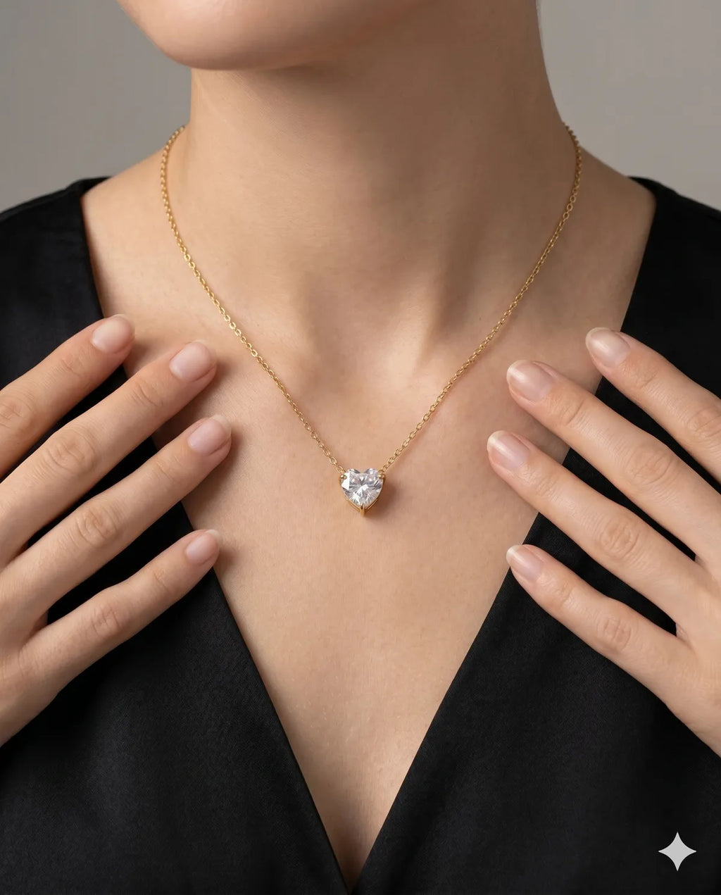 Gold Finished Heart Solitaire Crystal Pendant Necklace
