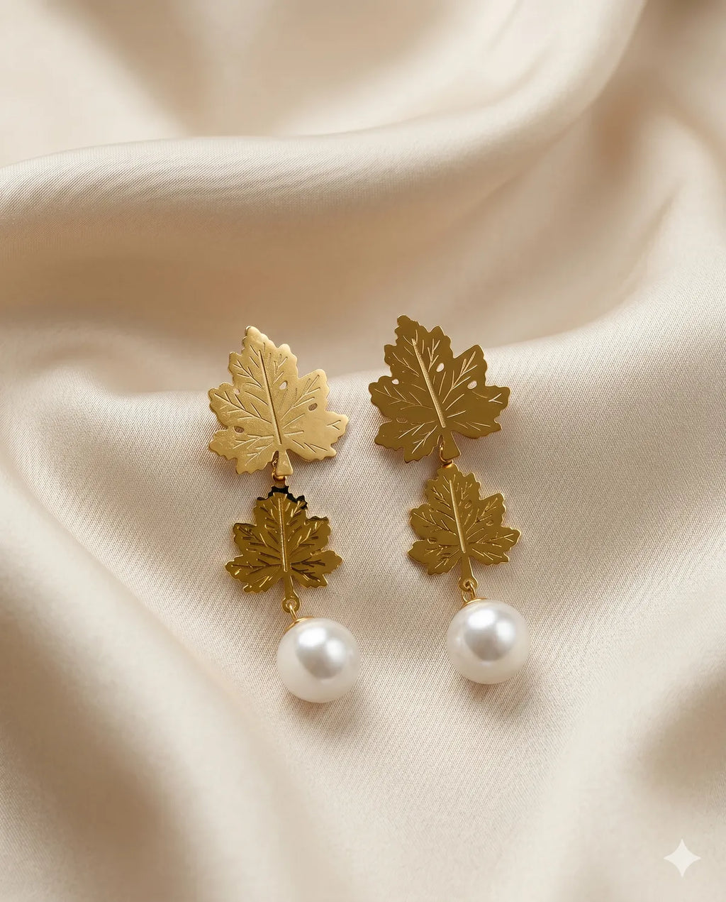 Gold Finished Maple Leaf Pearl Earrings for Women