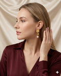 Gold Finished Maple Leaf Pearl Earrings for Women