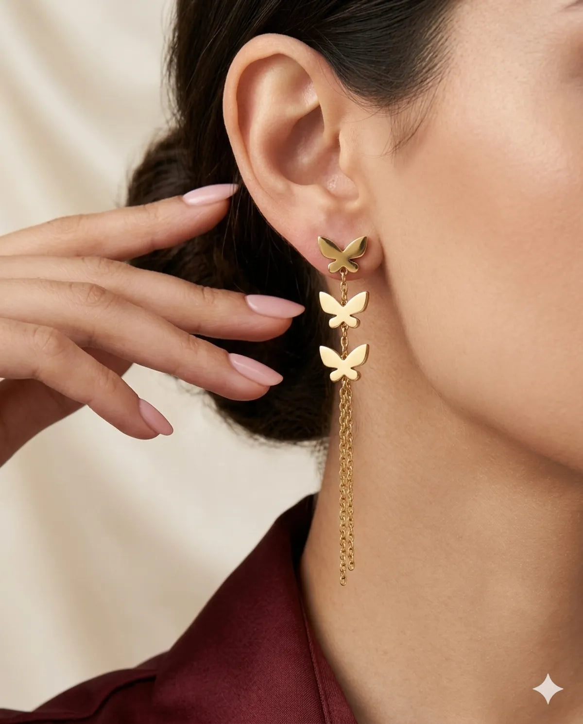 Gold Finished Minimalist Butterfly Chain Dangle Earrings