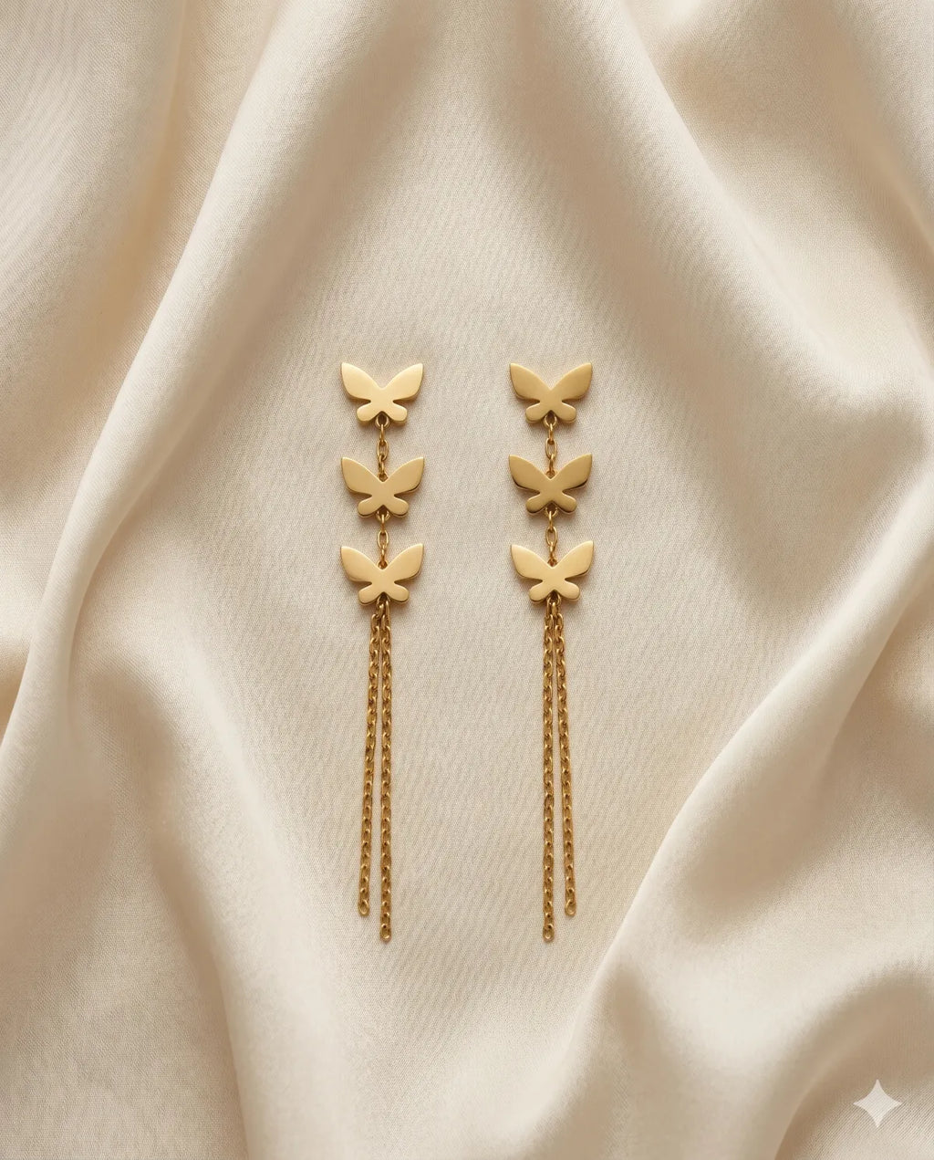 Gold Finished Minimalist Butterfly Chain Dangle Earrings