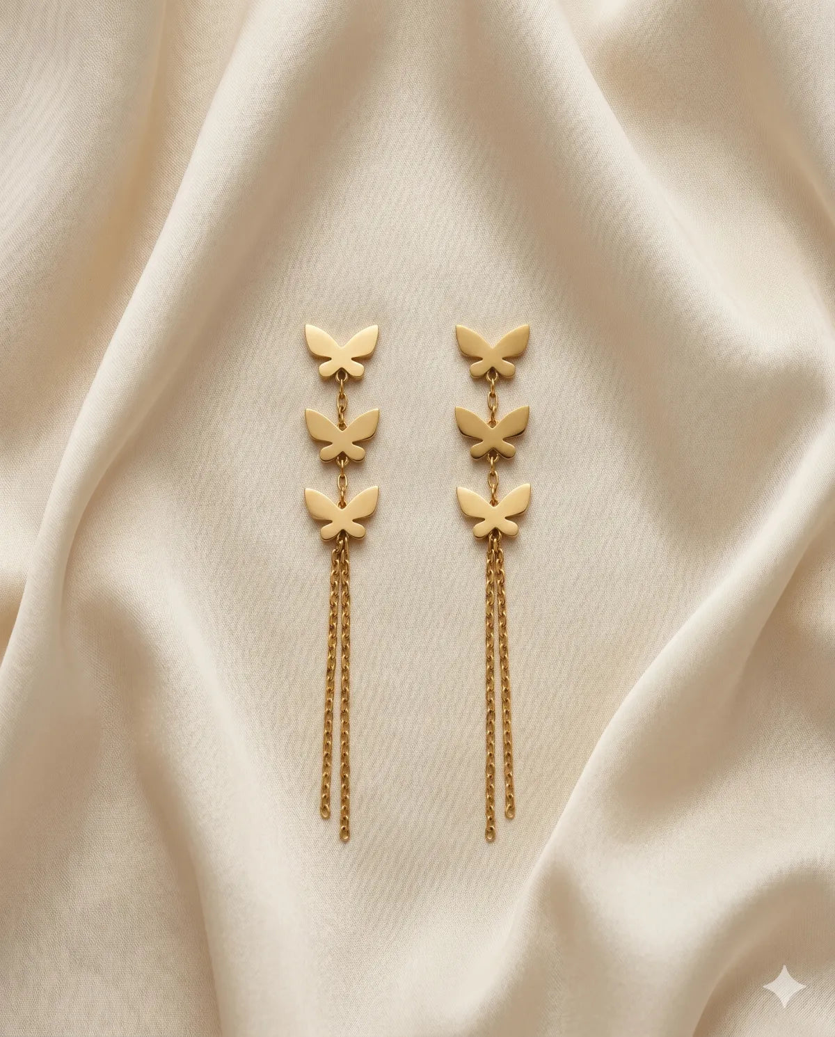 Gold Finished Minimalist Butterfly Chain Dangle Earrings