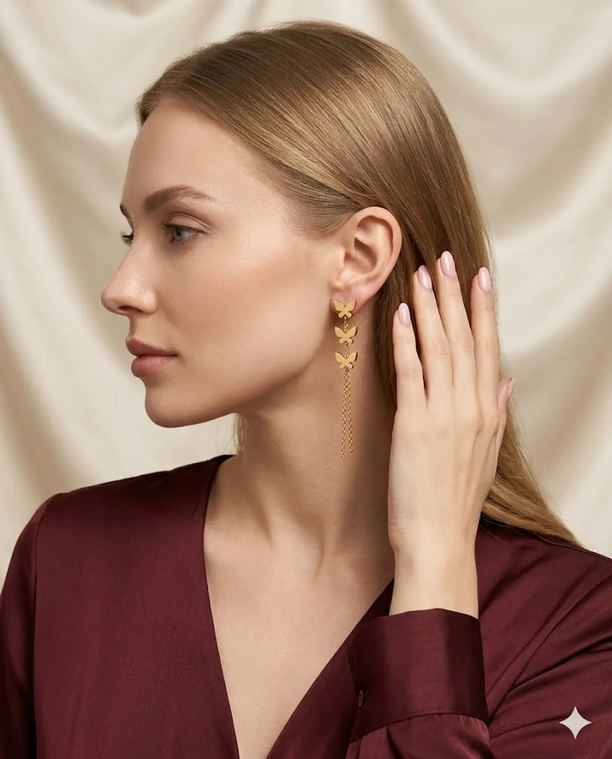 Gold Finished Minimalist Butterfly Chain Dangle Earrings