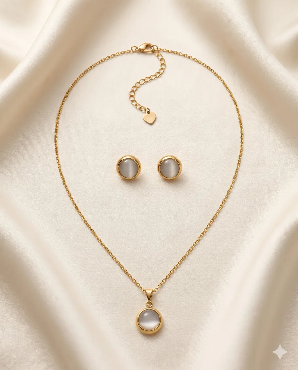 Gold Finished Moonstone Pendant Necklace Combo Set