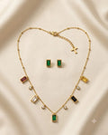 Gold Finished Multi-Color Stone Pendant Necklace Combo Set