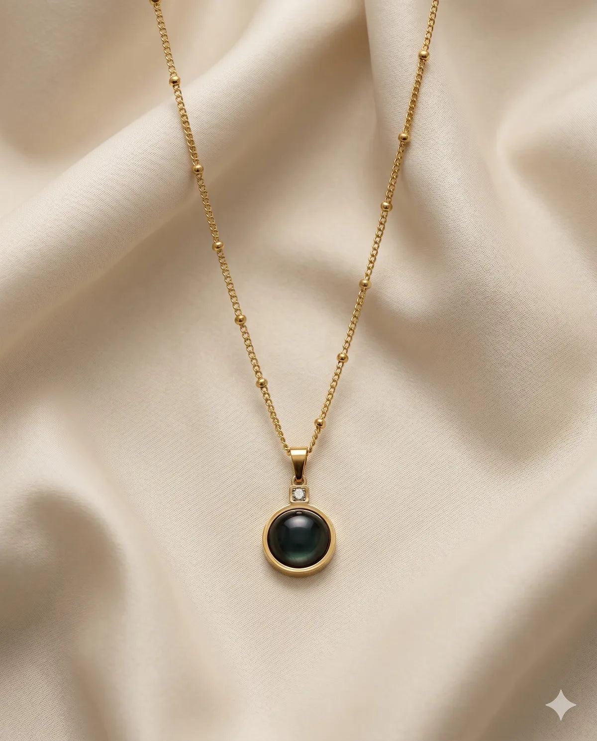Gold Finished Onyx Beaded Minimalist Pendant Necklace