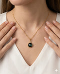 Gold Finished Onyx Beaded Minimalist Pendant Necklace