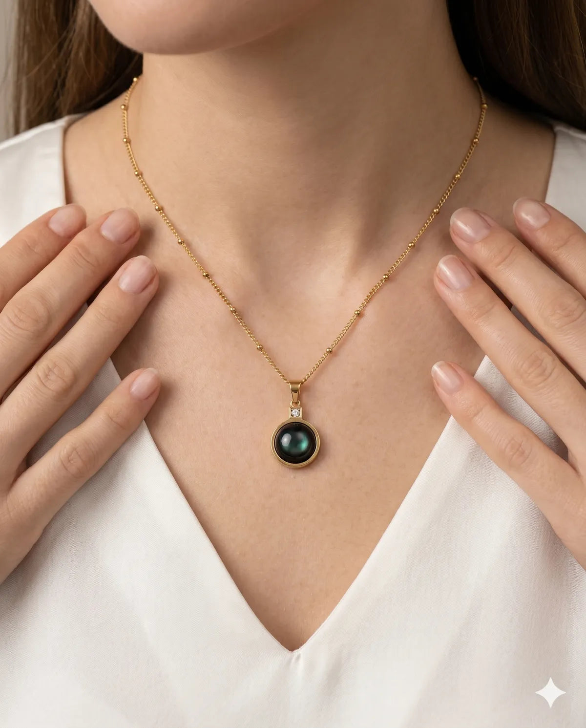 Gold Finished Onyx Beaded Minimalist Pendant Necklace
