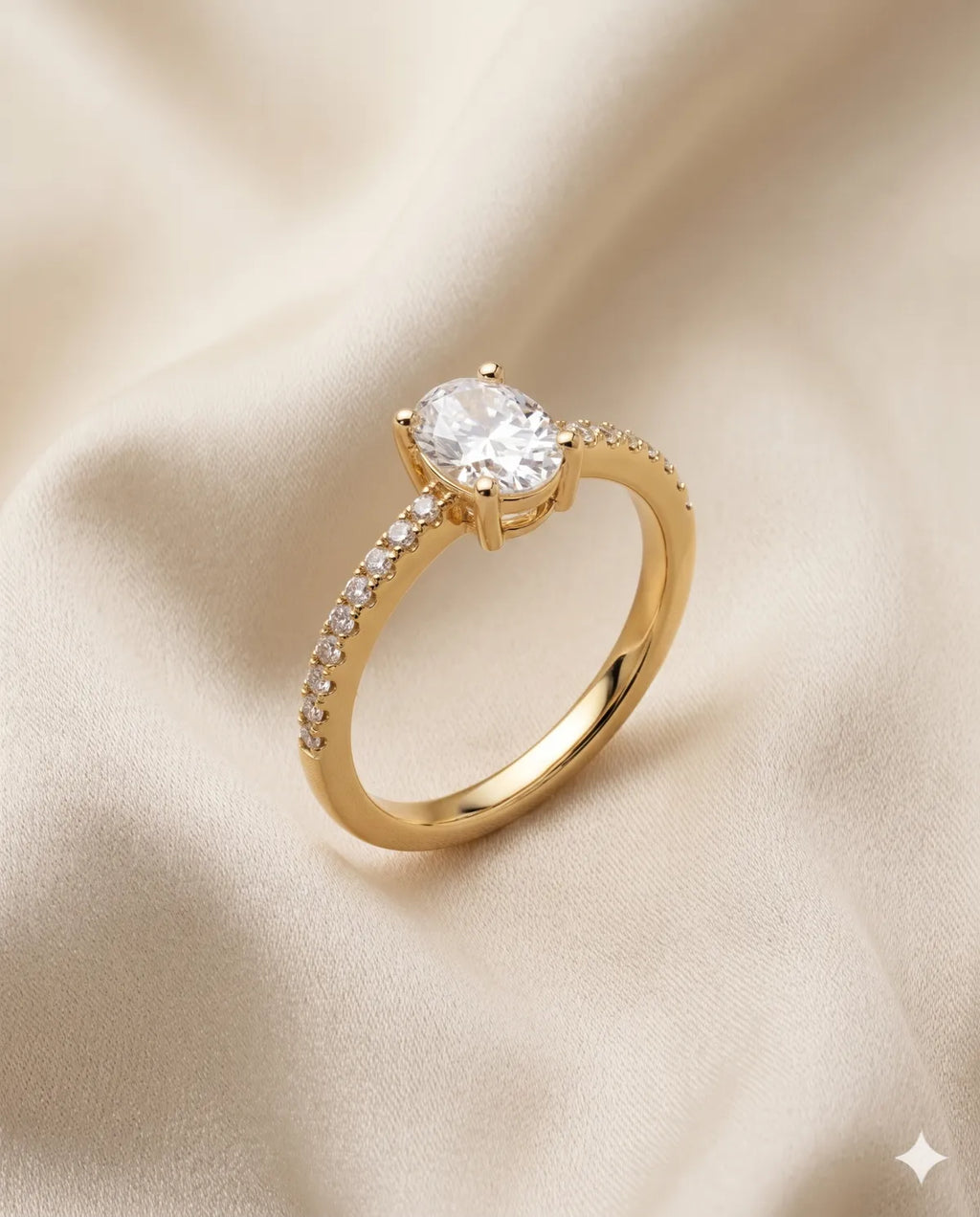 Gold Finished Oval Solitaire Diamond Band Ring