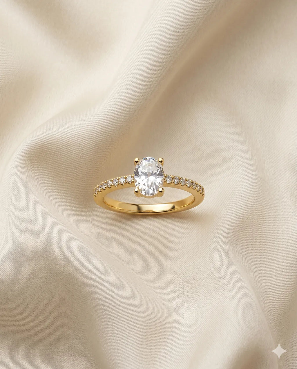 Gold Finished Oval Solitaire Diamond Band Ring