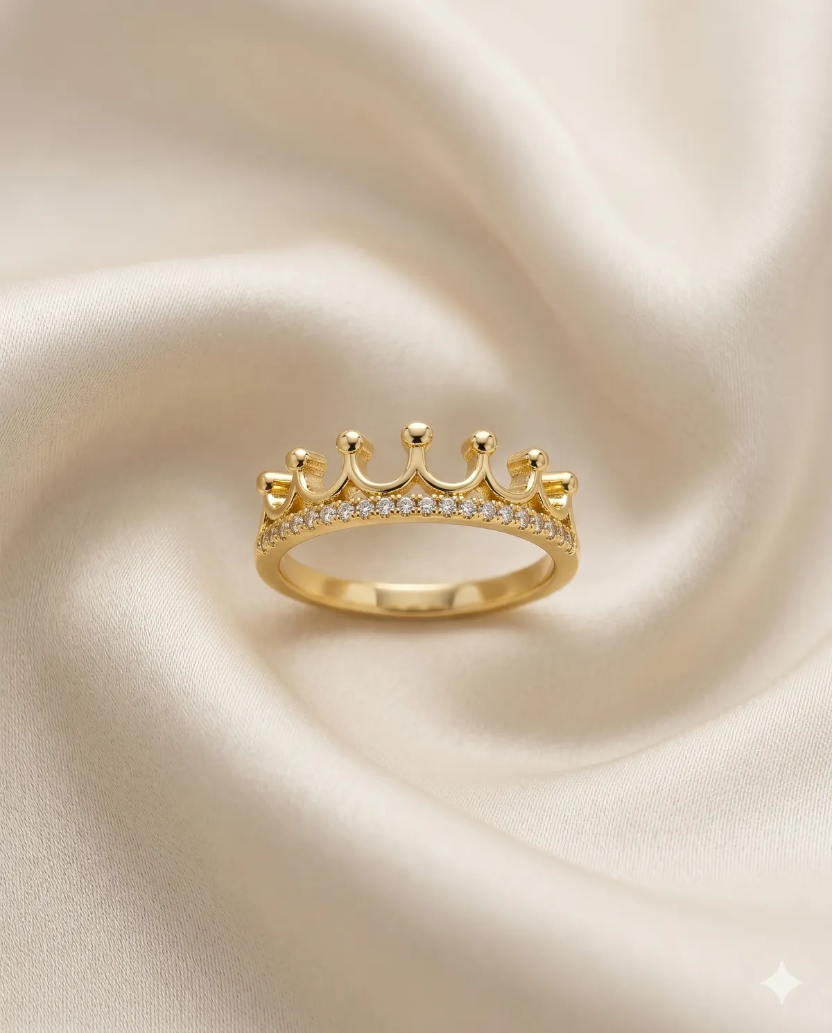 Gold Finished Pave Crystal Crown Statement Band Ring
