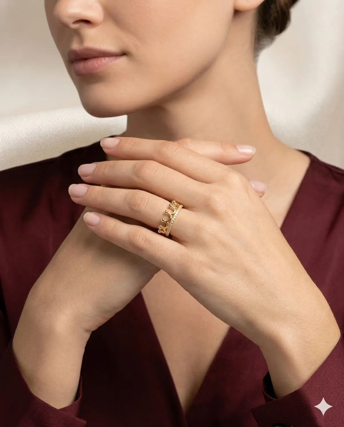 Gold Finished Pave Crystal Crown Statement Band Ring
