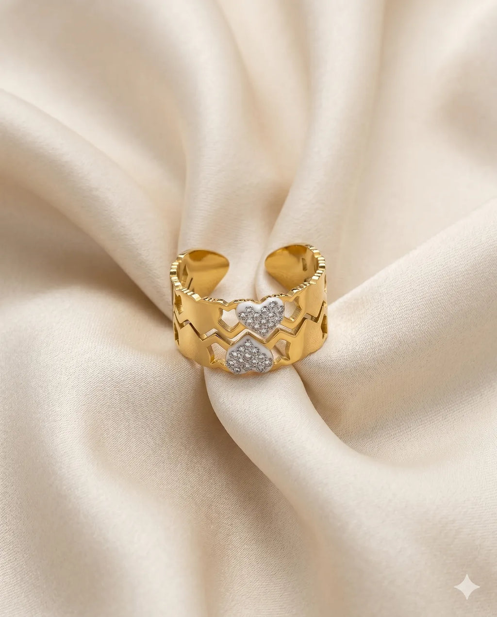 Gold Finished Pave Crystal Double Row Band Ring