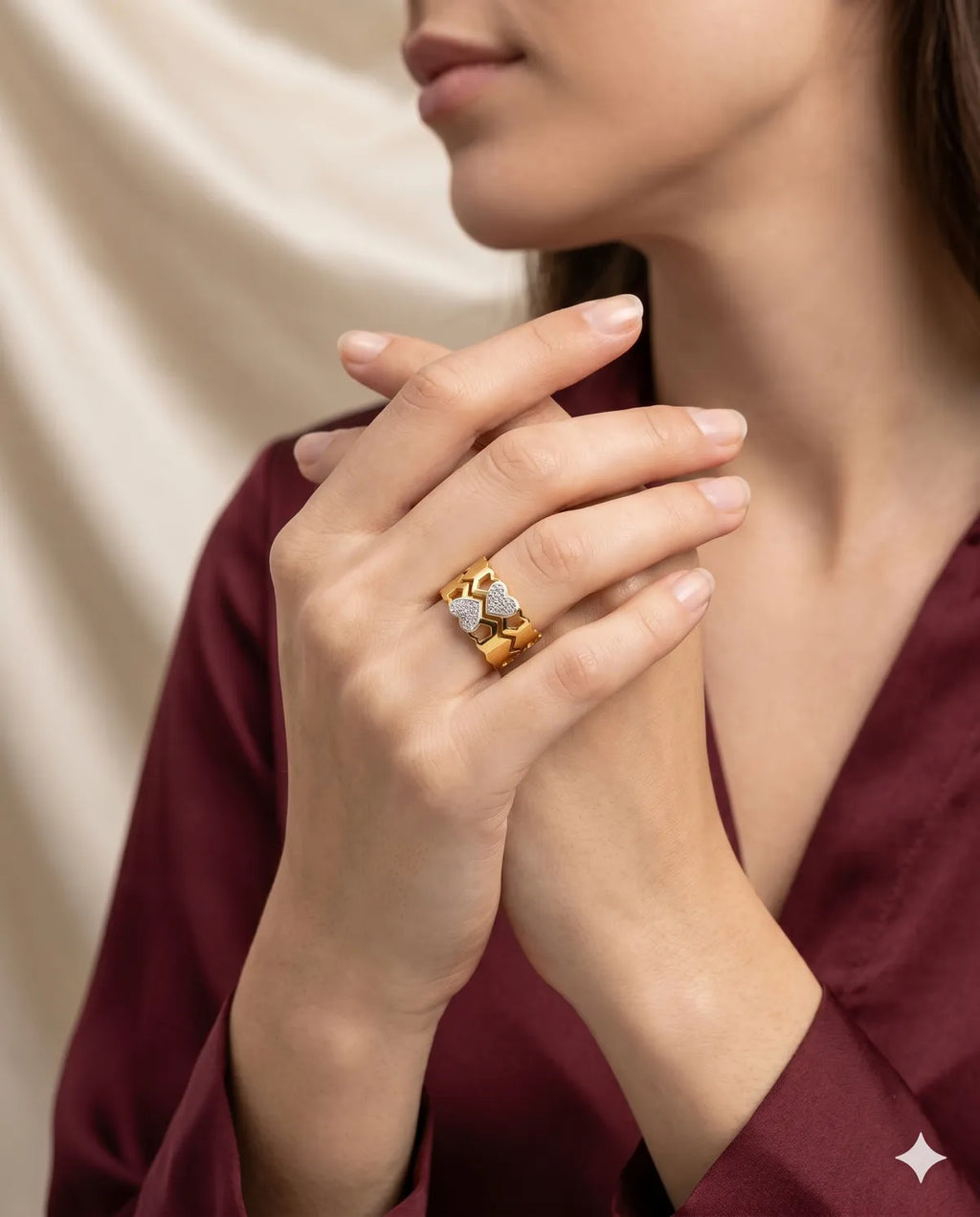 Gold Finished Pave Crystal Double Row Band Ring