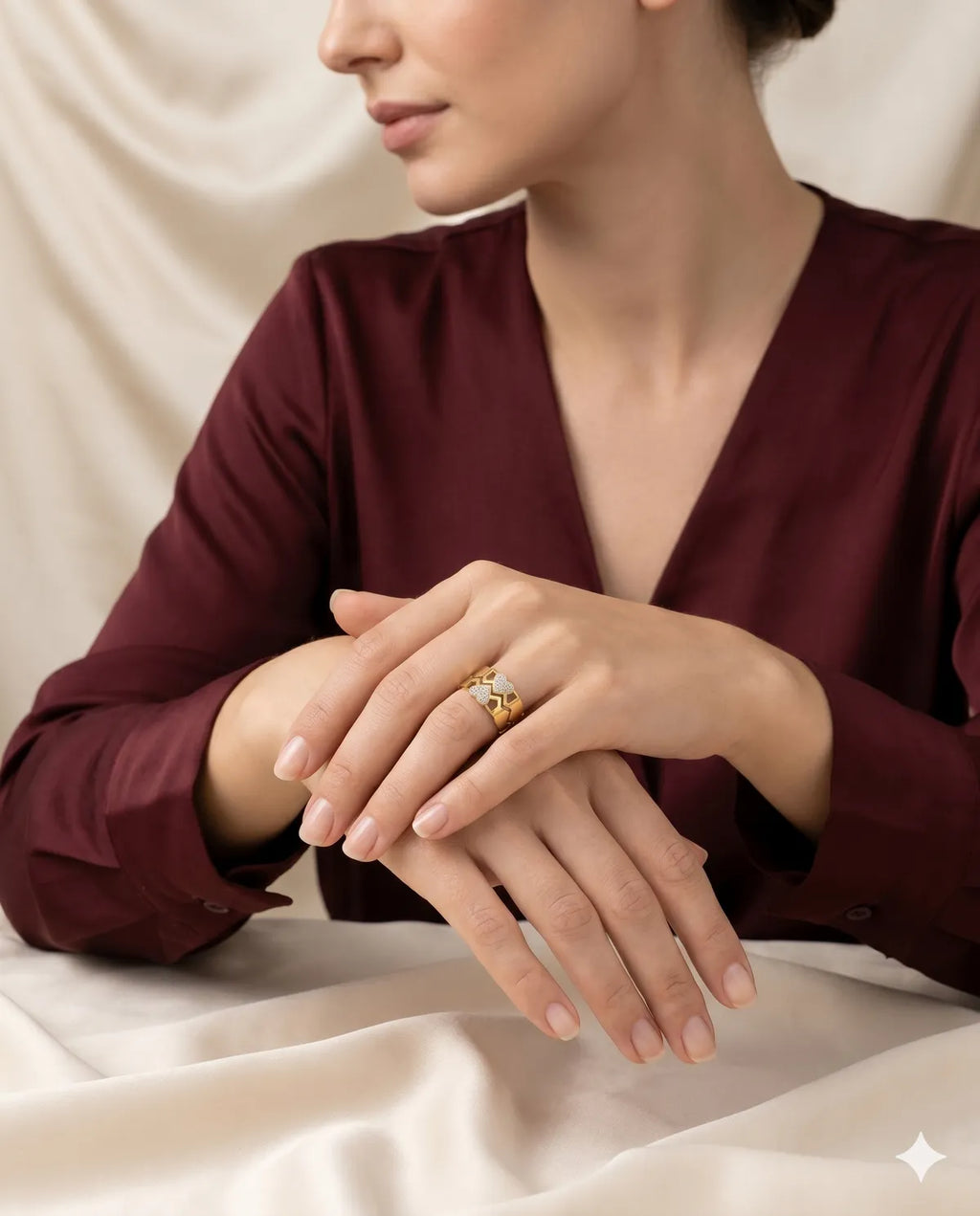 Gold Finished Pave Crystal Double Row Band Ring