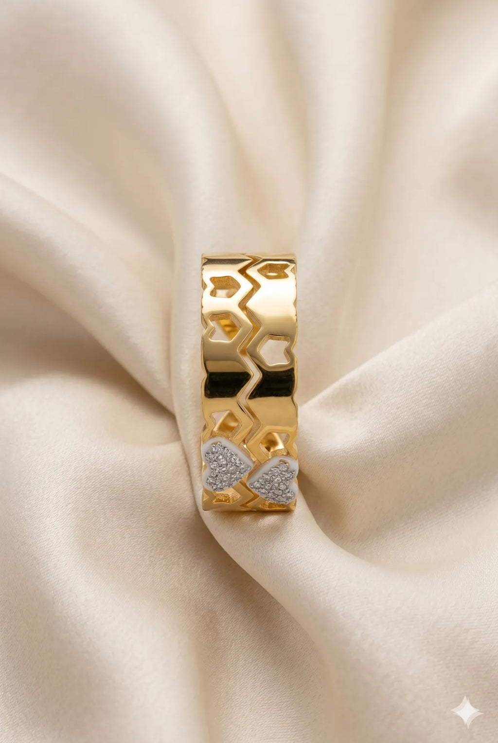 Gold Finished Pave Crystal Double Row Band Ring