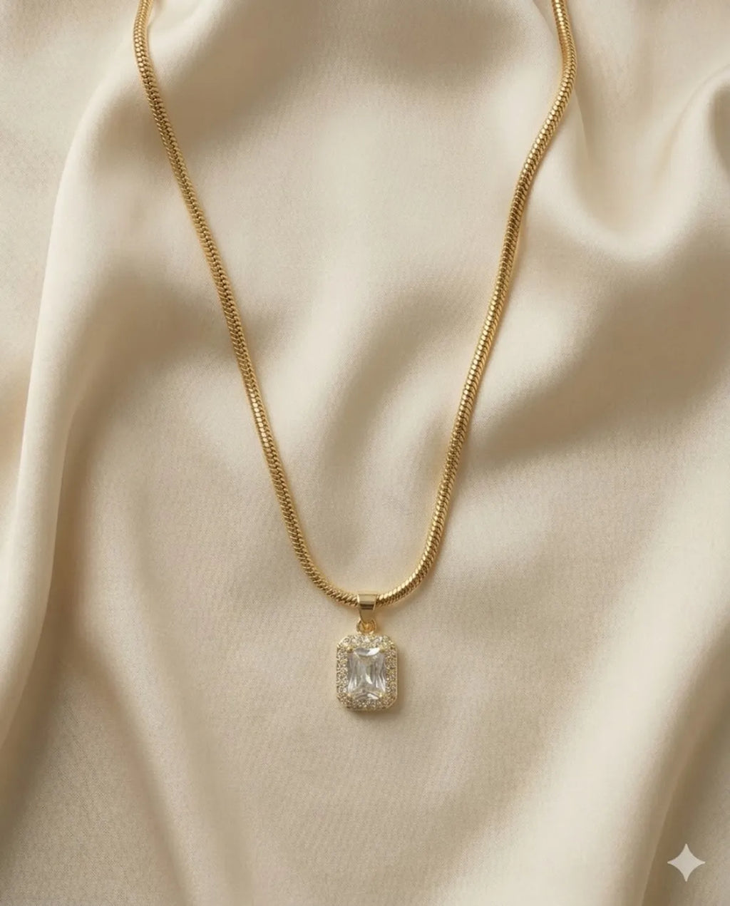 Gold Finished Pave Crystal Rectangular Pendant Necklace
