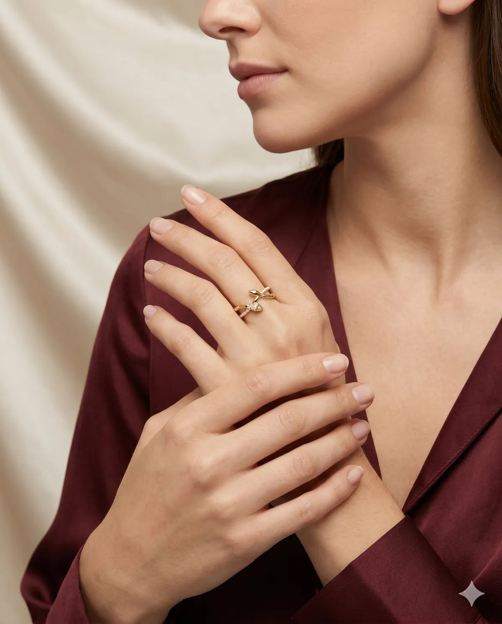 Gold Finished Pave Crystal Serpent Wrap Band Ring