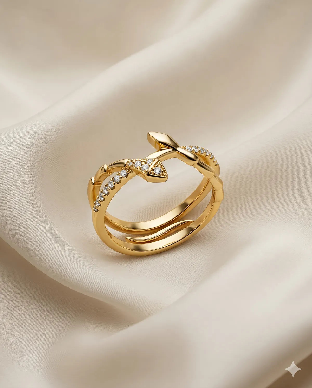 Gold Finished Pave Crystal Serpent Wrap Band Ring