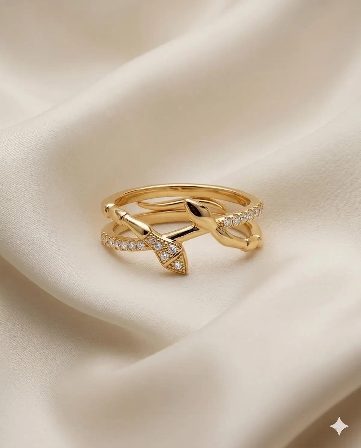Gold Finished Pave Crystal Serpent Wrap Band Ring