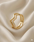 Gold Finished Pave Crystal Wave Stackable Band Ring
