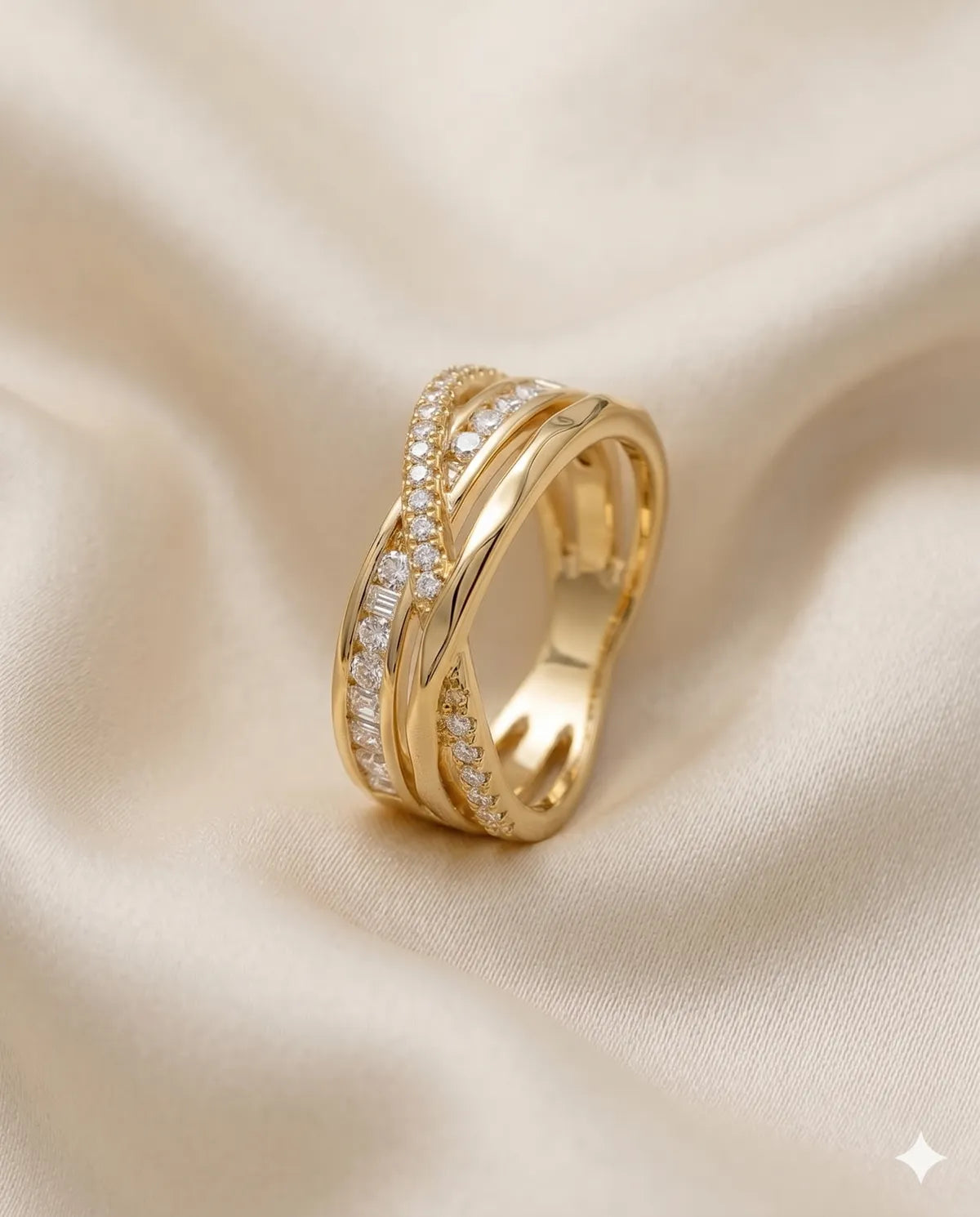 Gold Plated Pave Crisscross Band Ring for Women