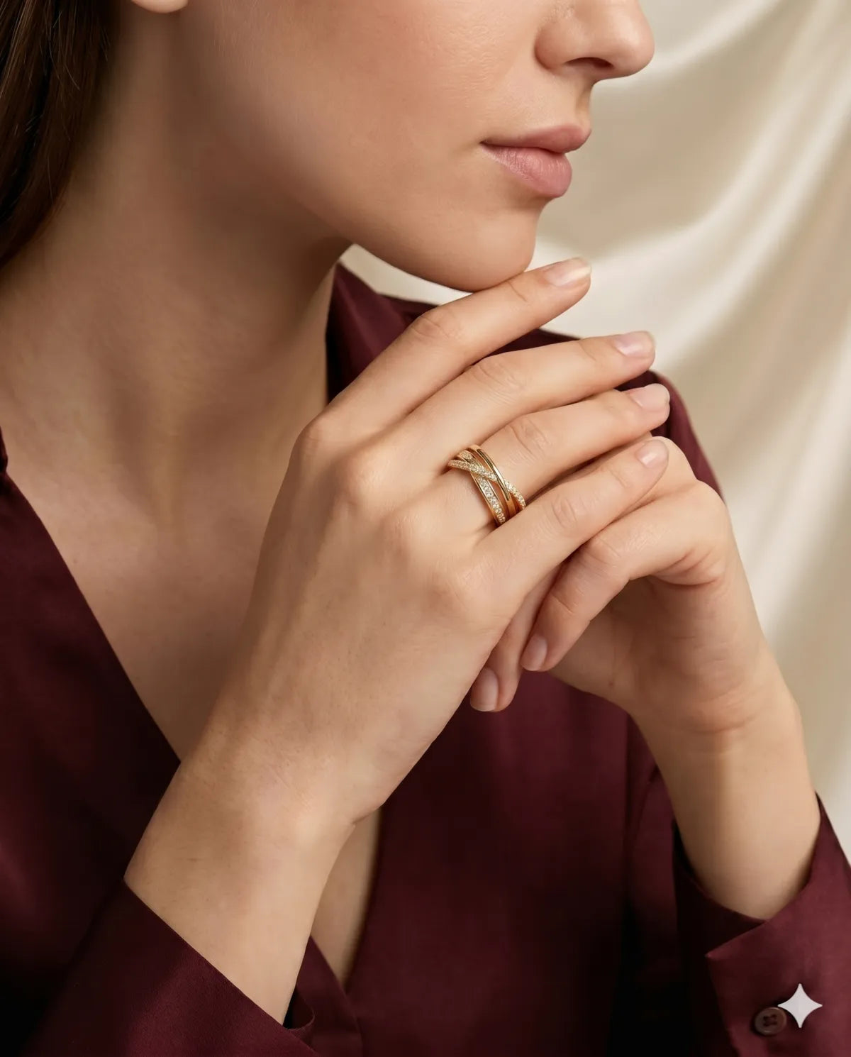 Gold Plated Pave Crisscross Band Ring for Women