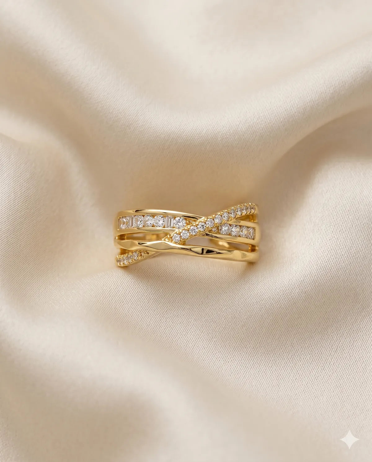 Gold Plated Pave Crisscross Band Ring for Women