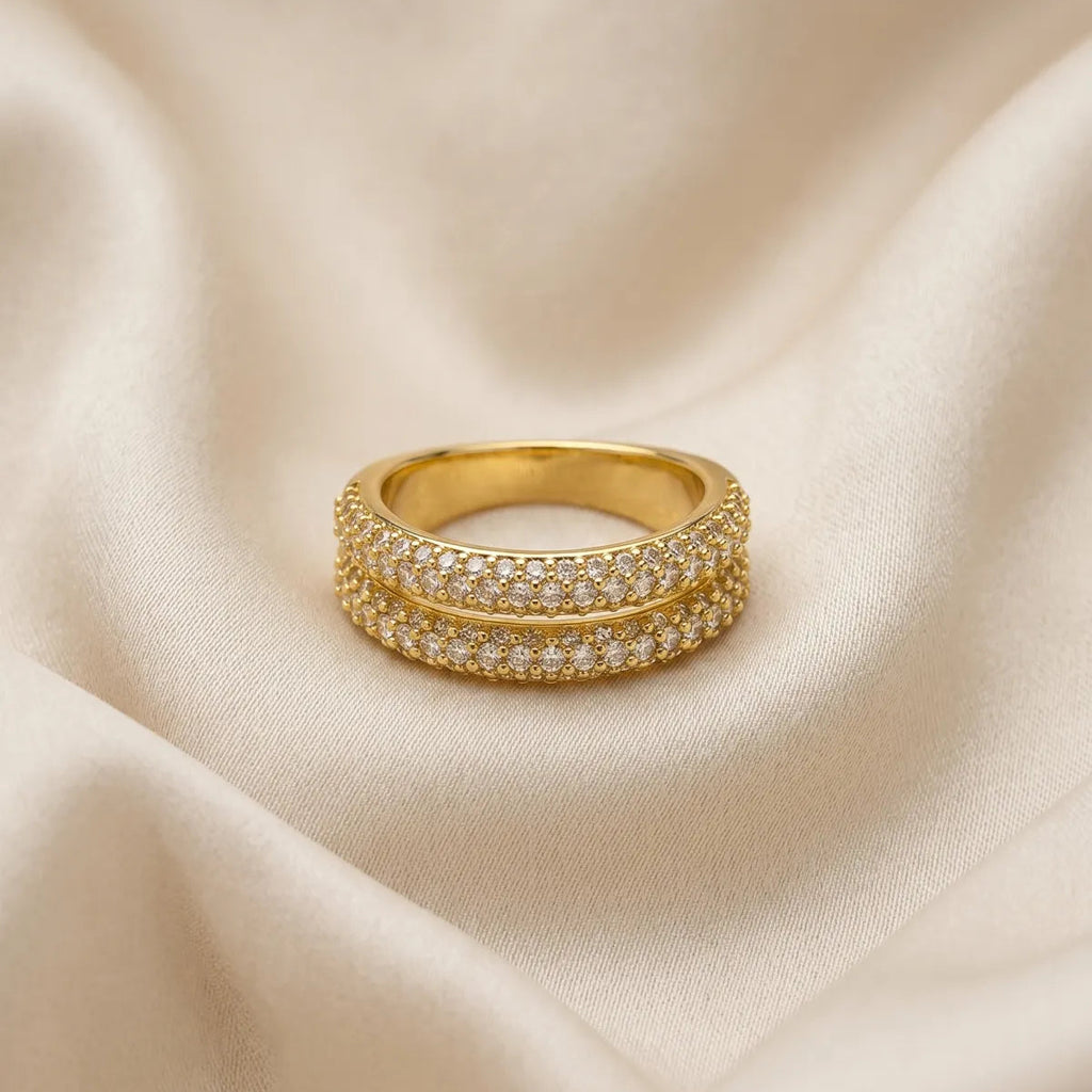 Gold Finished Pave Heart Open Band Ring for Women