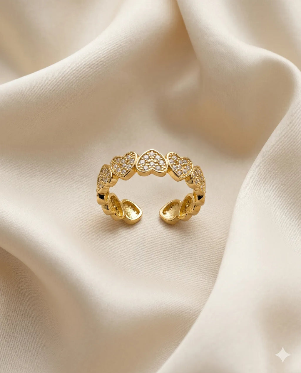 Gold Finished Pave Heart Stackable Adjustable Ring