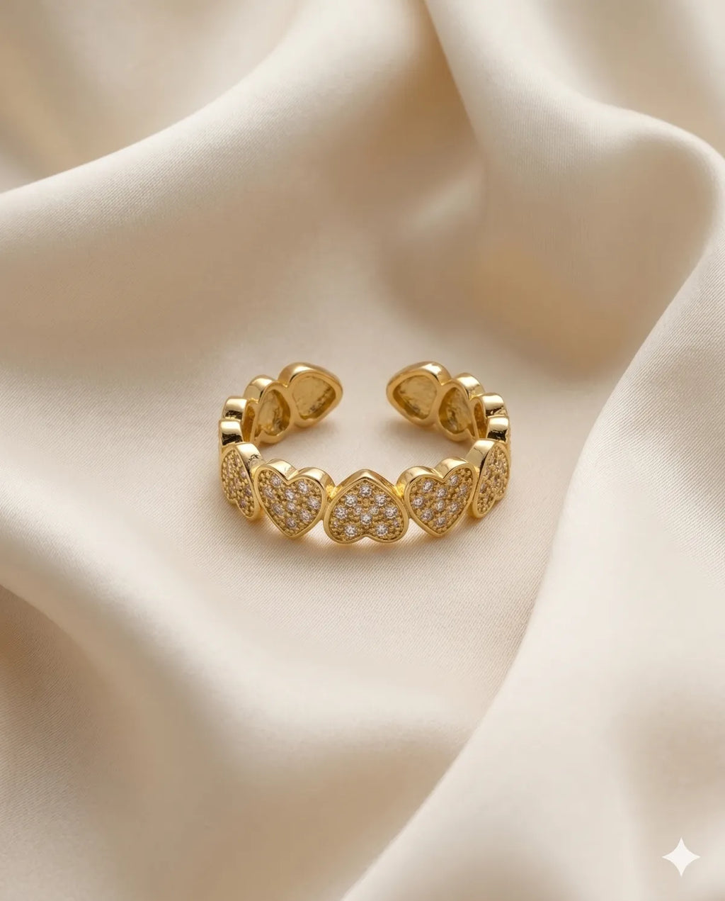 Gold Finished Pave Heart Stackable Adjustable Ring