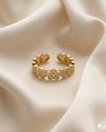 Gold Finished Pave Heart Stackable Adjustable Ring