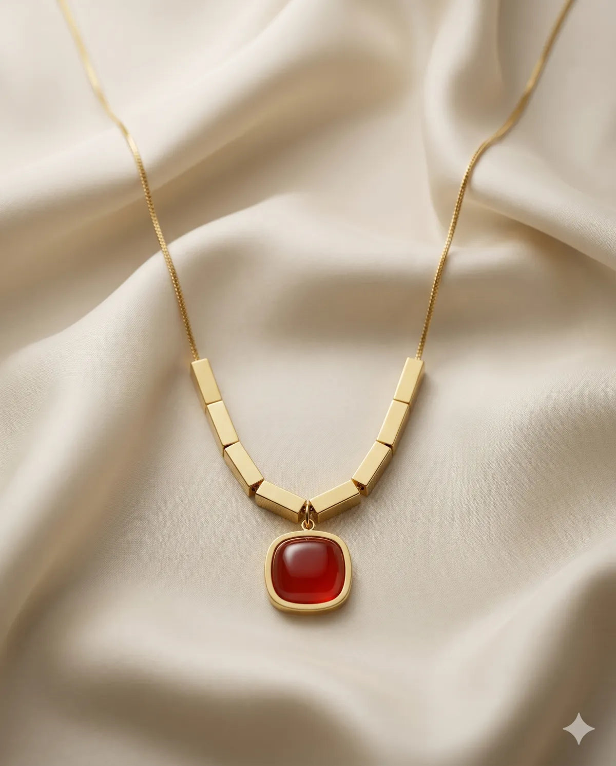 Gold Finished Peach Crystal Octagon Pendant Minimalist Necklace