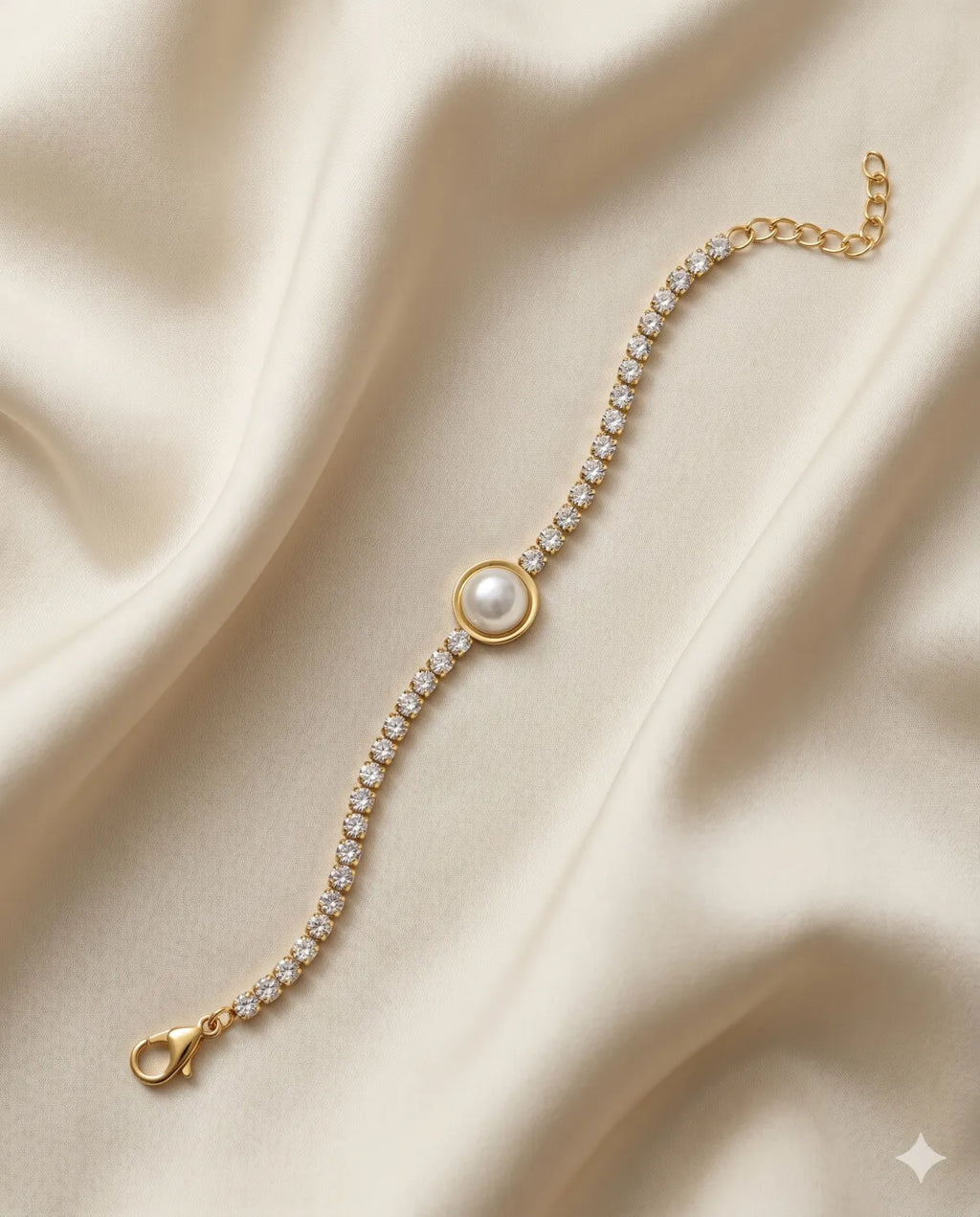 Gold Finished Pearl Centerpiece Tennis Bracelet