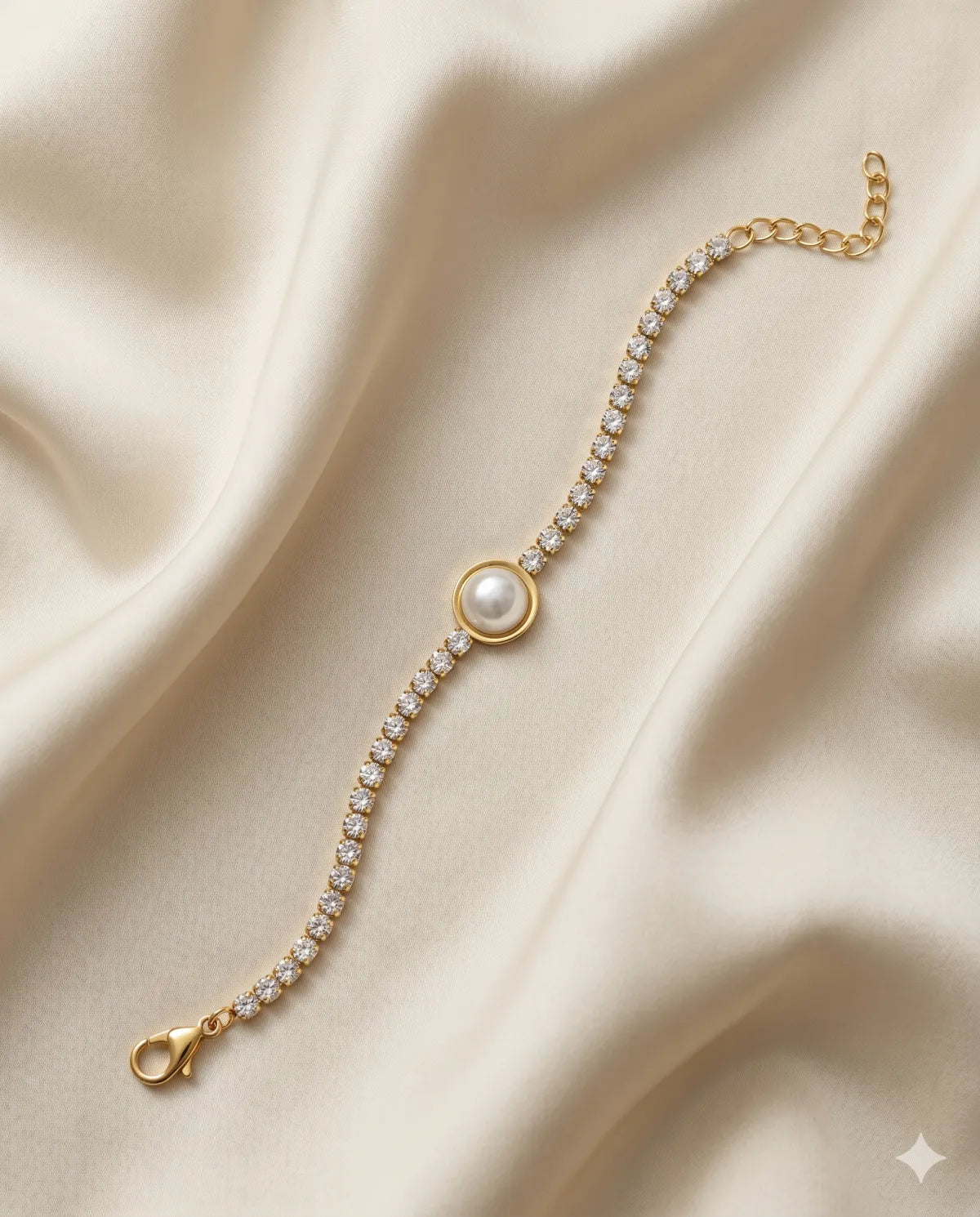 Gold Finished Pearl Centerpiece Tennis Bracelet