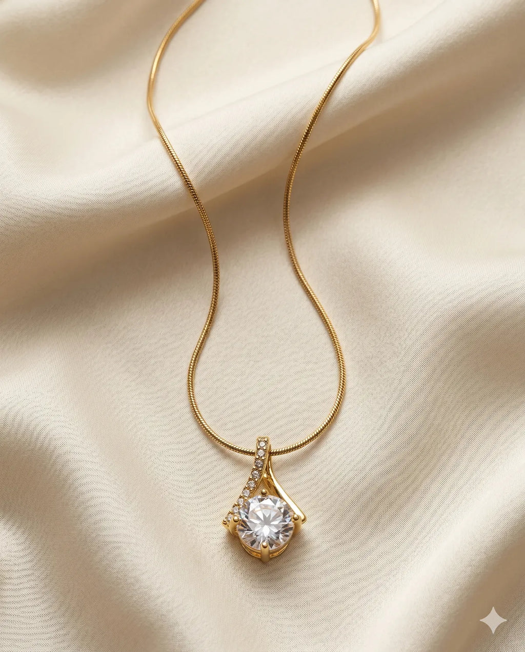 Gold Finished Round Crystal Pendant Minimalist Snake Necklace