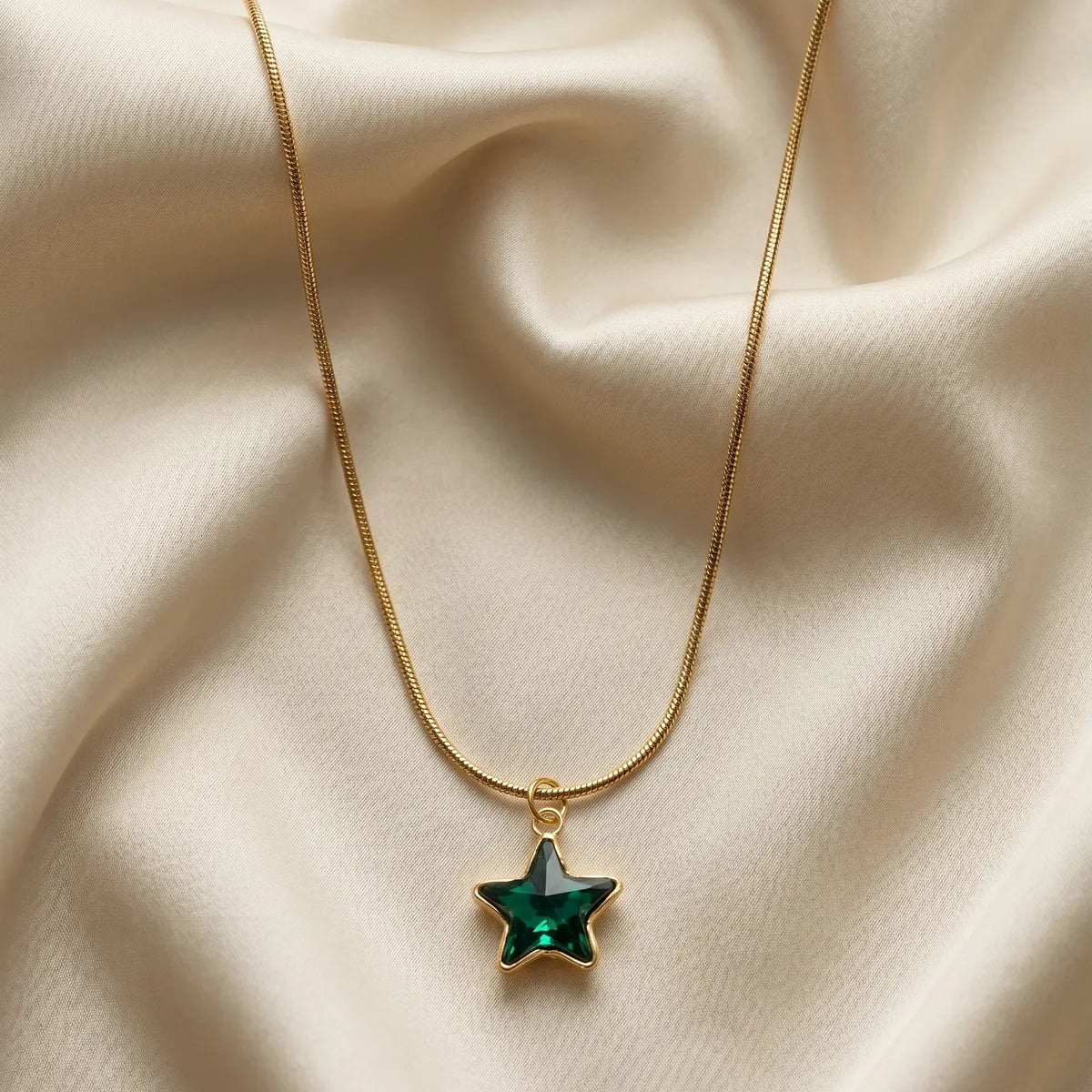 Gold Finished Round Crystal Star Minimalist Pendant Necklace