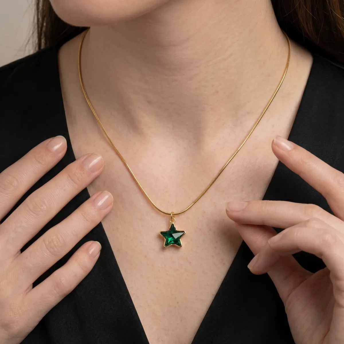 Gold Finished Round Crystal Star Minimalist Pendant Necklace