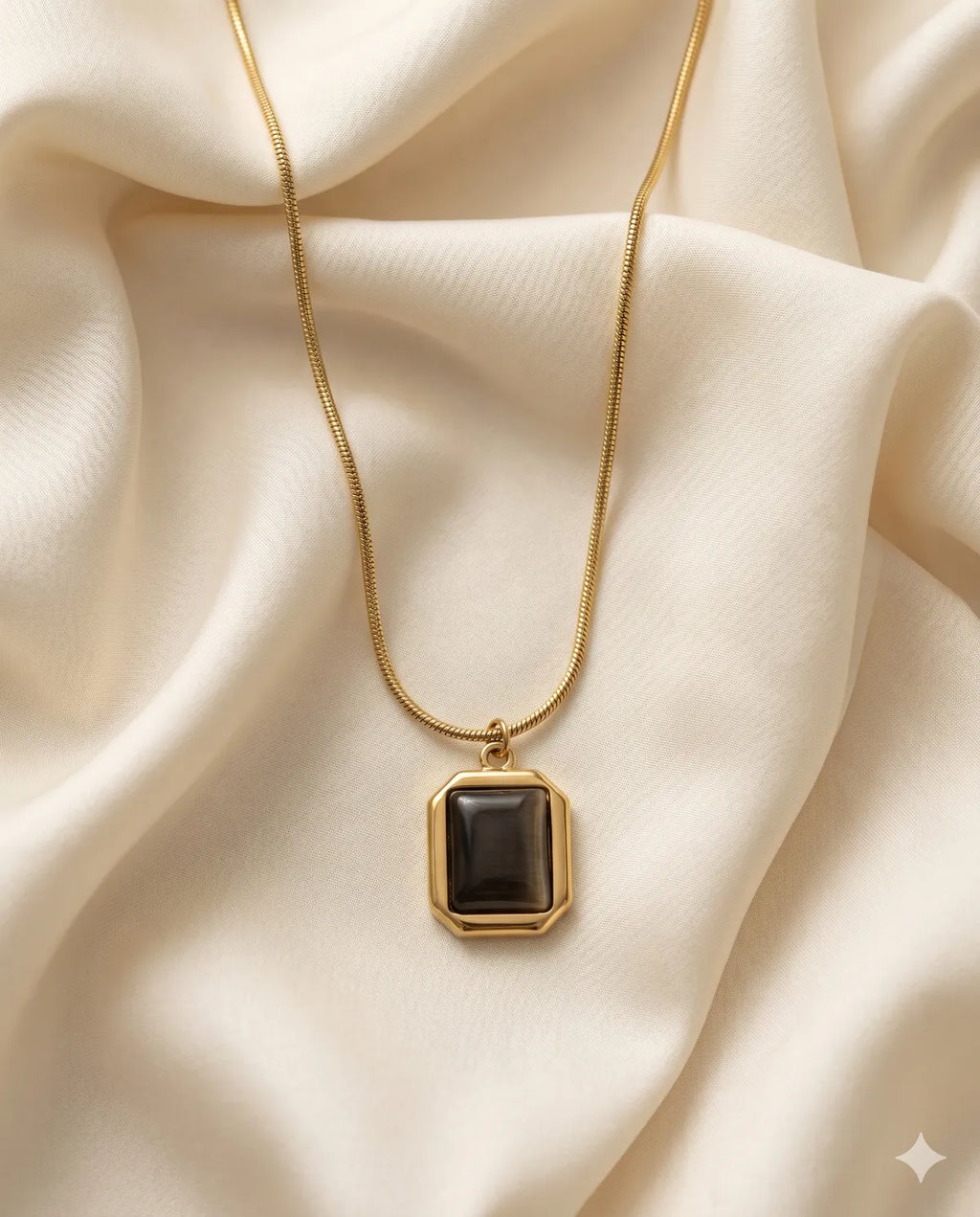 Gold Finished Square Stone Minimalist Snake Chain Necklace