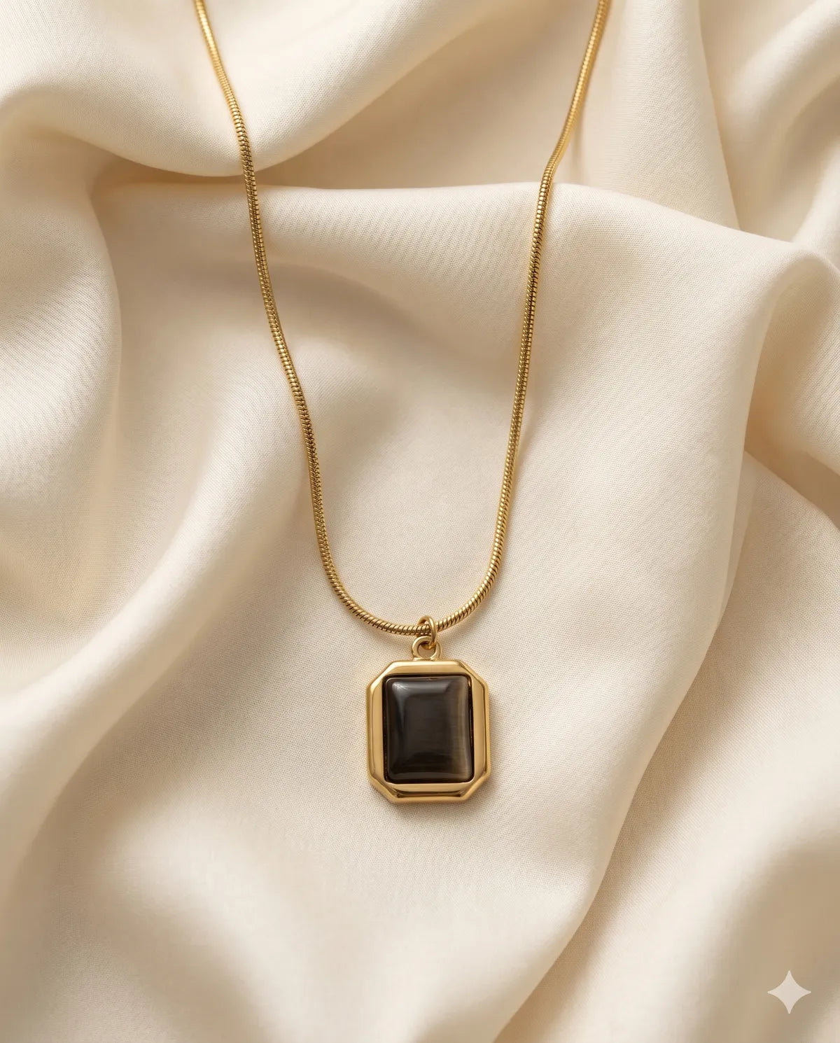 Gold Finished Square Stone Minimalist Snake Chain Necklace