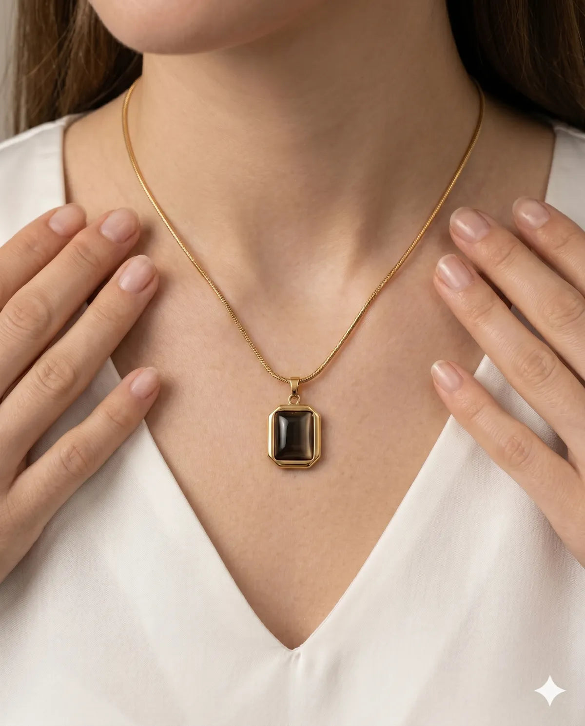 Gold Finished Square Stone Minimalist Snake Chain Necklace